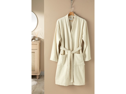 [10034642002] Plain Bathrobe Timeless (L-XL, Cream.)