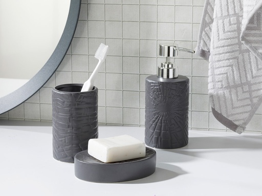 [10028499001] Marble Bathroom Set Timeless (16.5x10.8x12.4 cm, Anthracite, Stoneware)