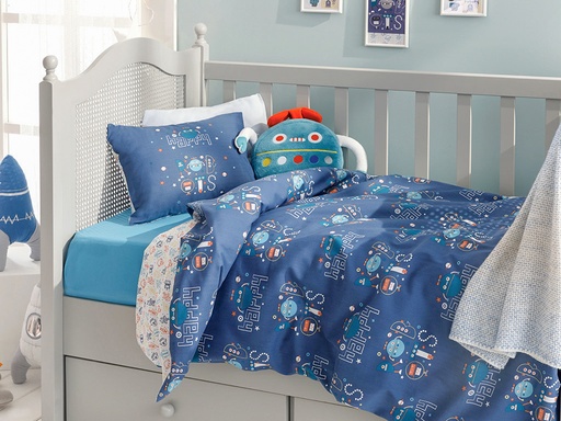 [10029816001] Happy Robots Baby Duvet Cover Set ARTISTIC JOURNEY (İndigo)