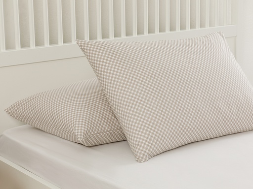 [10030311002] Pin Check Pillowcase TIMELESS ROMANCE (Beige)