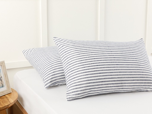 [10032025002] Modern Stripe Kombin Pillowcase Seaside Pop (Dark Blue)