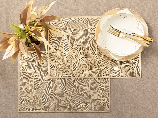 [10032189001] Shine Leaf Place Mat Circle Of Life (Gold..)