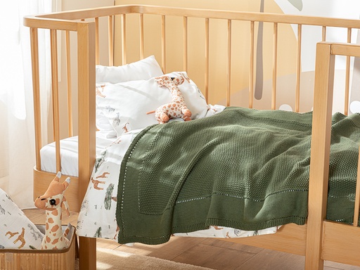 [10033245002] Cotton Baby Blanket Natural (Green)