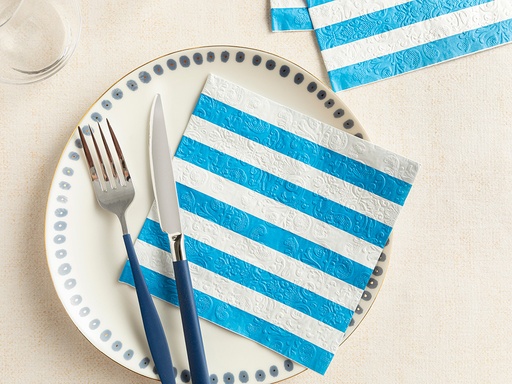 [10033640002] Big Stripes Tissue Napkin Coastal Dream (Blue.)