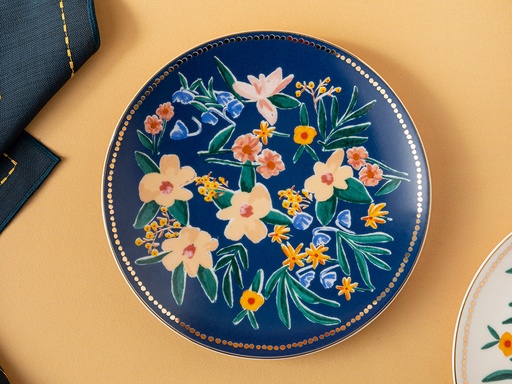 [10035306002] Flower Spree Cake Plate Flowertopia (Dark Blue)