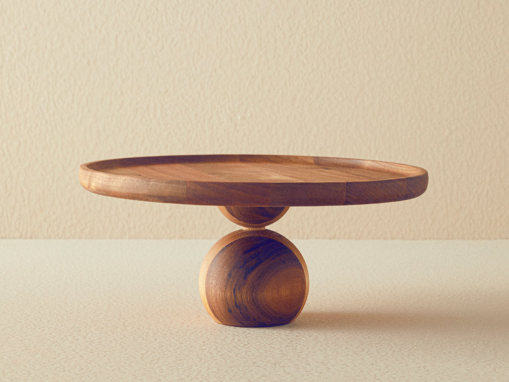 Bubble Wood Cake Stand Natural